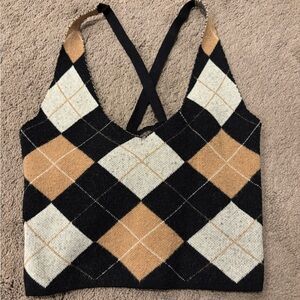 SHEIN Black and Tan Argyle Crop Top